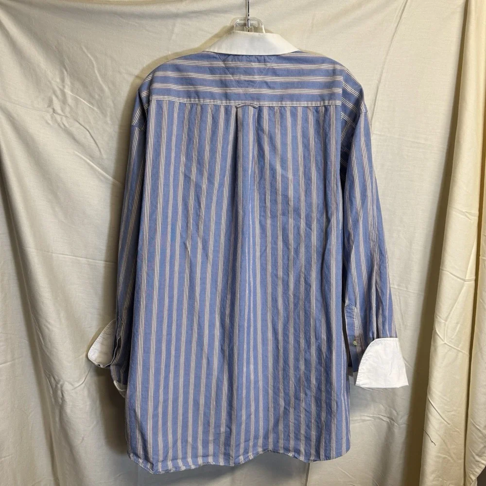 Vintage Tommy Hilfiger Blue Striped Button Up XL 17.5 35